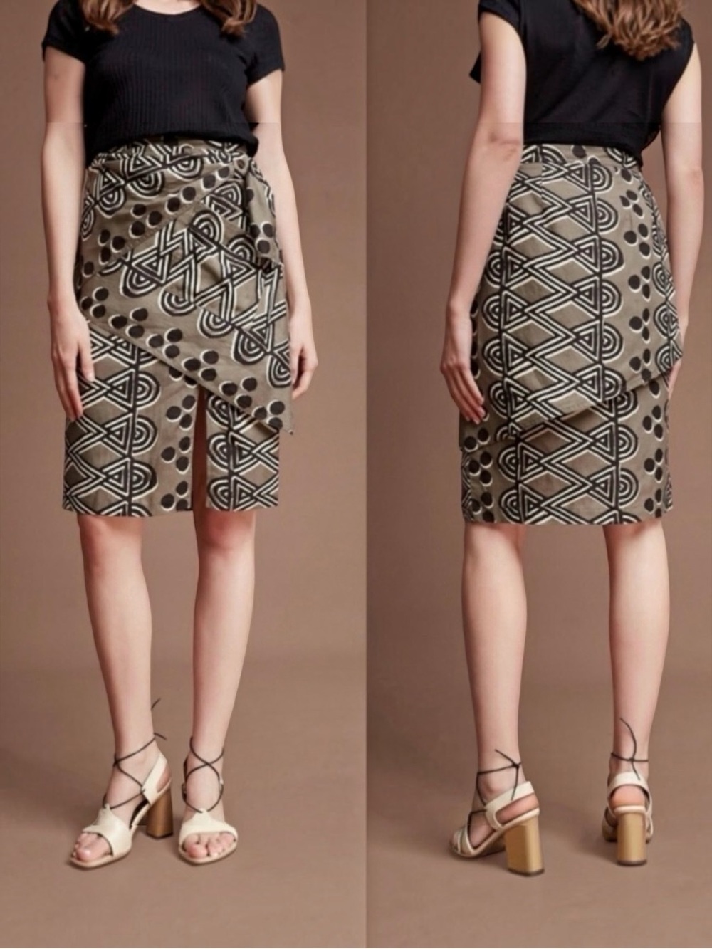 Anthropologie Maeve Wrap Pencil Skirt Size 4 Geometric Print Rayon - Picture 6 of 9